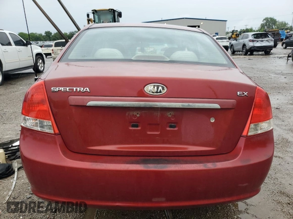 2008 Kia Spectra EX with VIN KNAFE122685584092, listed as a Copart auction lot 55140615 with 217,131 mi miles and Salvage title. Bid and sale history available at DreamBid. Image 6.