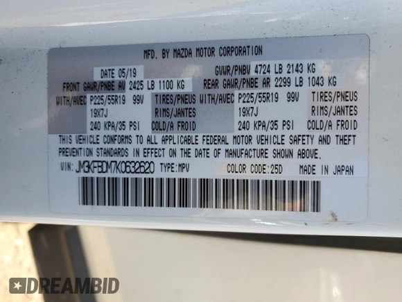 2019 Mazda CX-5 Grand Touring with VIN JM3KFBDM7K0632620, listed as a Copart auction lot 47870315 with 54,318 mi miles and Clean Title. Bid and sale history available at carsss.com. Image 13.