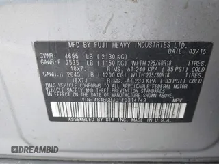 2015 Subaru Outback Limited with VIN 4S4BSBJC1F3314749, listed as a IAAI auction lot 41826080 with 148,575 mi miles and . Bid and sale history available at DreamBid. Image 9.