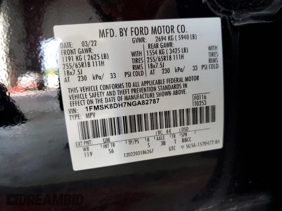 2022 Ford Explorer XLT z VIN 1FMSK8DH7NGA82787, wystawiony jako Copart lot #61729545 z przebiegiem 18 252 mil mil oraz Szkoda całkowita • Salvage title. Historia ofert i sprzedaży dostępna na DreamBid. Obrazek 13.
