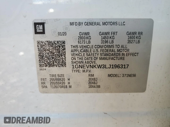 2020 Chevrolet Traverse High Country with VIN 1GNEVNKW3LJ196317, listed as a Copart auction lot 75847354 with 197,366 mi miles and Salvage Title. Bid and sale history available at carsss.com. Image 13.