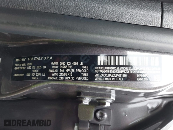 2018 Jeep Renegade Sport с VIN ZACCJBABXJPH11870, выставлен на аукционе IAAI как лот 41962848 с пробегом 76 994 миль миль и . История ставок и продаж доступна на DreamBid. Изображение 8.
