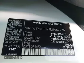 2021 Mercedes-Benz Sprinter Cargo with VIN W1Y4EBHY9MT057970, listed as a IAAI auction lot 38416320 with 32,055 mi miles and . Bid and sale history available at carsss.com. Image 9.
