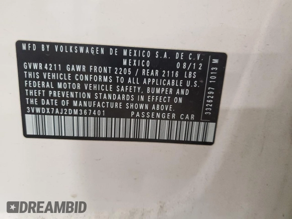 2013 Volkswagen Jetta SE z VIN 3VWDX7AJ2DM367401, wystawiony jako Copart lot #46094035 z przebiegiem 171 895 mil mil oraz Nie do naprawy • Non repairable. Historia ofert i sprzedaży dostępna na DreamBid. Obrazek 12.