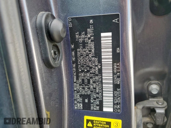 2013 Toyota Highlander Limited with VIN 5TDYK3EH2DS114761, listed as a Copart auction lot 55161005 with 197,675 mi miles and Salvage title. Bid and sale history available at DreamBid. Image 13.