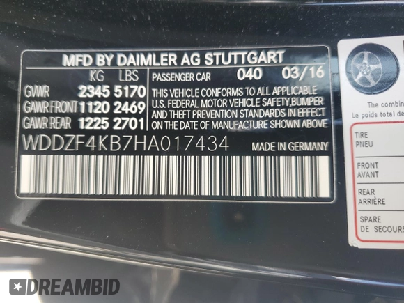 2017 Mercedes-Benz E 300 Luxury with VIN WDDZF4KB7HA017434, listed as a Copart auction lot 58845495 with 73,971 mi miles and Salvage title. Bid and sale history available at DreamBid. Image 12.