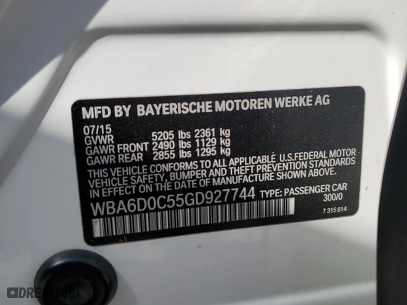 2016 BMW 6 Series 640i with VIN WBA6D0C55GD927744, listed as a Copart auction lot 74303434 with 0 mi miles and Clean Title. Bid and sale history available at carsss.com. Image 12.
