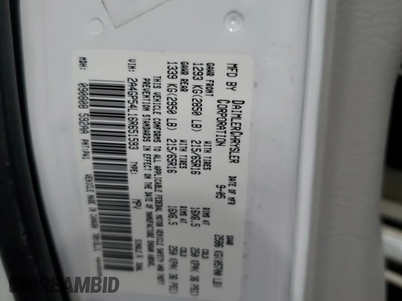 2006 Chrysler Town & Country Touring z VIN 2A4GP54L16R651593, wystawiony jako Copart lot #49074465 z przebiegiem 209 912 mil mil oraz Szkoda całkowita • Salvage title. Historia ofert i sprzedaży dostępna na DreamBid. Obrazek 16.