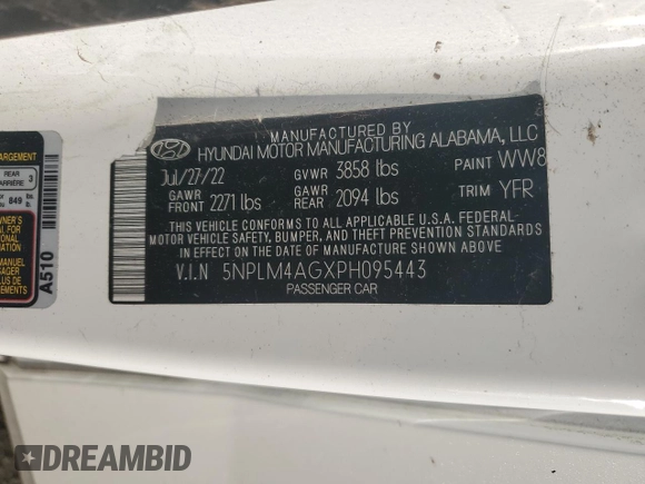 2023 Hyundai Elantra SEL z VIN 5NPLM4AGXPH095443, wystawiony jako Copart lot #46587995 z przebiegiem 38 824 mil mil oraz Szkoda całkowita • Salvage title. Historia ofert i sprzedaży dostępna na DreamBid. Obrazek 12.