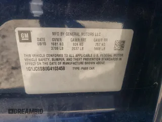 2016 Chevrolet Sonic LT with VIN 1G1JC6SB0G4103458, listed as a Copart auction lot 89162855 with 0 mi miles and Salvage Title. Bid and sale history available at carsss.com. Image 13.
