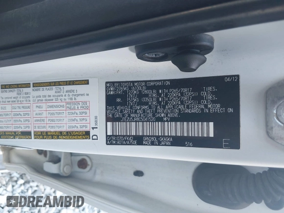 2012 Toyota 4Runner SR5 z VIN JTEZU5JR8C5041520, wystawiony jako IAAI lot #41974132 z przebiegiem 202 050 mil mil oraz . Historia ofert i sprzedaży dostępna na DreamBid. Obrazek 9.