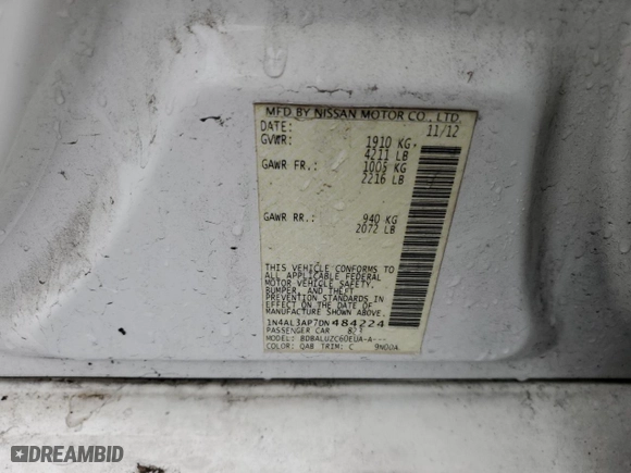 2013 Nissan Altima 2.5 S with VIN 1N4AL3AP7DN484224, listed as a Copart auction lot 51225465 with 259,984 mi miles and Salvage Title. Bid and sale history available at carsss.com. Image 12.