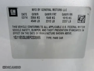 2014 Chevrolet Malibu LT with VIN 1G11E5SL8EF233986, listed as a Copart auction lot 49962725 with 220,998 mi miles and Salvage Title. Bid and sale history available at carsss.com. Image 14.