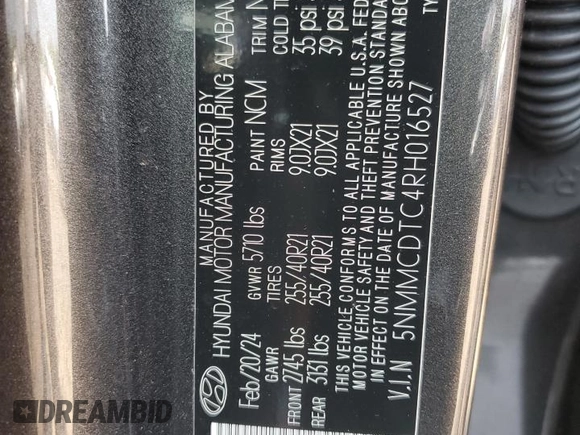 2024 Genesis GV70 Sport with VIN 5NMMCDTC4RH016527, listed as a Copart auction lot 59707955 with 16,545 mi miles and Salvage title. Bid and sale history available at DreamBid. Image 13.