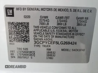2020 Chevrolet Silverado 1500 Custom Trail Boss with VIN 3GCPYCEF5LG269424, listed as a Copart auction lot 47795493 with 64,297 mi miles and Salvage Title. Bid and sale history available at DreamBid. Image 12.