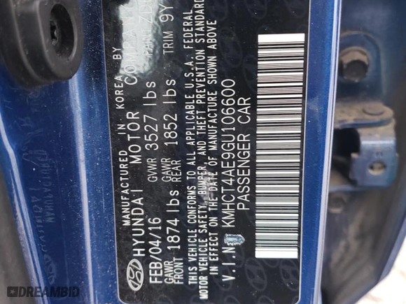 2016 Hyundai Accent SE with VIN KMHCT4AE9GU106600, listed as a Copart auction lot 41598255 with 119,130 mi miles and Salvage Title. Bid and sale history available at carsss.com. Image 14.