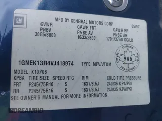 1997 Chevrolet Tahoe z VIN 1GNEK13R4VJ418974, wystawiony jako IAAI lot #41560411 z przebiegiem 198 170 mil mil oraz . Historia ofert i sprzedaży dostępna na DreamBid. Obrazek 9.