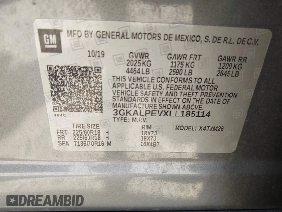 2020 GMC Terrain SLT z VIN 3GKALPEVXLL185114, wystawiony jako IAAI lot #42137871 z przebiegiem 57 704 mil mil oraz . Historia ofert i sprzedaży dostępna na DreamBid. Obrazek 9.