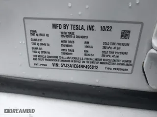 2022 Tesla Model S Plaid with VIN 5YJSA1E64NF496812, listed as a IAAI auction lot 40927668 with 1 mi miles. Bid and sale history available at carsss.com. Image 9.