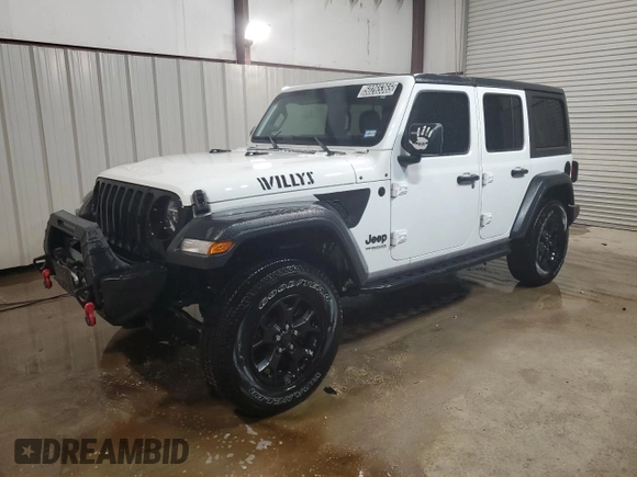 2020 Jeep Wrangler Unlimited Willys with VIN 1C4HJXDN2LW170053, listed as a Copart auction lot 50265365 with 76,682 mi miles and Clean title. Bid and sale history available at DreamBid. Image 1.