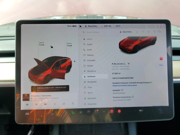 2021 Tesla Model Y Long Range with VIN 5YJYGDEEXMF217816, listed as a Copart auction lot 51008665 with 57,392 mi miles and Salvage Title. Bid and sale history available at DreamBid. Image 9.