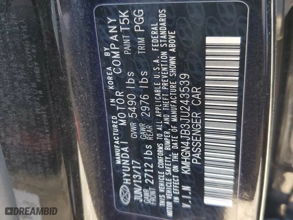 2018 Genesis G80 3.3T Sport with VIN KMHGN4JB3JU243539, listed as a Copart auction lot 43653695 with 81,008 mi miles and Salvage Title. Bid and sale history available at carsss.com. Image 14.
