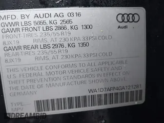 2016 Audi Q5 Premium Plus with VIN WA1D7AFP4GA121281, listed as a IAAI auction lot 41349323 with 44,691 mi miles. Bid and sale history available at carsss.com. Image 9.