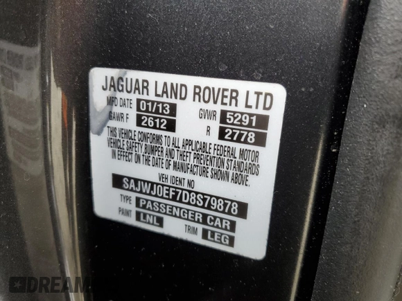 2013 Jaguar XF V6 SC with VIN SAJWJ0EF7D8S79878, listed as a Copart auction lot 70096754 with Not Provided miles and Non Repairable. Bid and sale history available at carsss.com. Image 14.