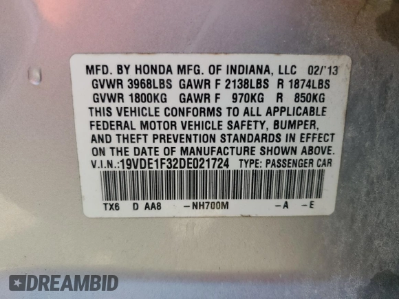 2013 Acura ILX with VIN 19VDE1F32DE021724, listed as a Copart auction lot 51819395 with 138,438 mi miles and Salvage Title. Bid and sale history available at carsss.com. Image 13.