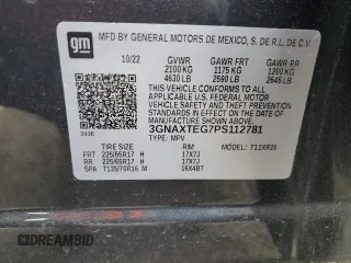 2023 Chevrolet Equinox LT with VIN 3GNAXTEG7PS112781, listed as a Copart auction lot 54588545 with 11,985 mi miles and Salvage Title. Bid and sale history available at DreamBid. Image 14.