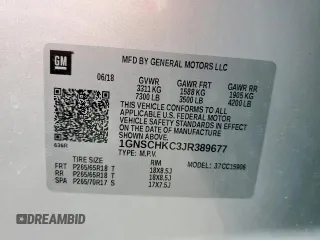 2018 Chevrolet Suburban LT with VIN 1GNSCHKC3JR389677, listed as a Copart auction lot 54857665 with 78,560 mi miles and Salvage Title. Bid and sale history available at carsss.com. Image 13.