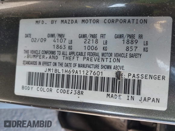 2010 Mazda 3 S Sport with VIN JM1BL1H69A1127601, listed as a IAAI auction lot 41436571 with 149,242 mi miles and . Bid and sale history available at DreamBid. Image 9.