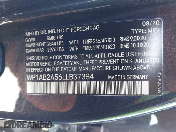 2020 Porsche Macan S z VIN WP1AB2A56LLB37384, wystawiony jako IAAI lot #41978154 z przebiegiem 56 718 mil mil oraz . Historia ofert i sprzedaży dostępna na DreamBid. Obrazek 9.