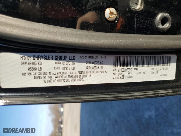 2015 Dodge Challenger R/T with VIN 2C3CDZAT6FH712780, listed as a Copart auction lot 42826775 with 0 mi miles and Salvage Title. Bid and sale history available at carsss.com. Image 14.