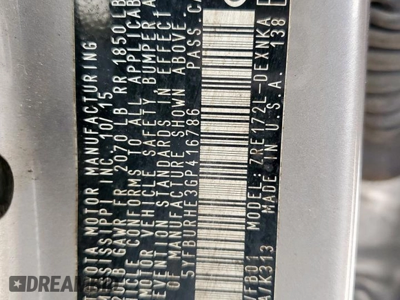 2016 Toyota Corolla L z VIN 5YFBURHE3GP416786, wystawiony jako Copart lot #63850455 z przebiegiem 108 219 mil mil oraz Szkoda całkowita • Salvage title. Historia ofert i sprzedaży dostępna na DreamBid. Obrazek 12.