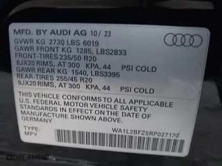 2024 Audi Q4 e-tron Premium Plus with VIN WA1L2BFZ5RP027170, listed as a IAAI auction lot 41059264 with 4,584 mi miles. Bid and sale history available at carsss.com. Image 9.