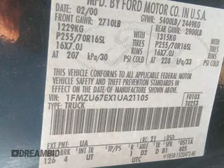 2001 Ford Explorer Sport Trac z VIN 1FMZU67EX1UA21105, wystawiony jako IAAI lot #39531116 z przebiegiem 384 564 mil mil oraz . Historia ofert i sprzedaży dostępna na DreamBid. Obrazek 9.
