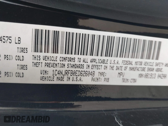 2014 Jeep Patriot Latitude with VIN 1C4NJRFB0ED626048, listed as a IAAI auction lot 41728993 with 115,872 mi miles and . Bid and sale history available at DreamBid. Image 9.
