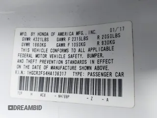 2017 Honda Accord Sport with VIN 1HGCR2F54HA136317, listed as a IAAI auction lot 42091828 with 146,628 mi miles and . Bid and sale history available at carsss.com. Image 9.