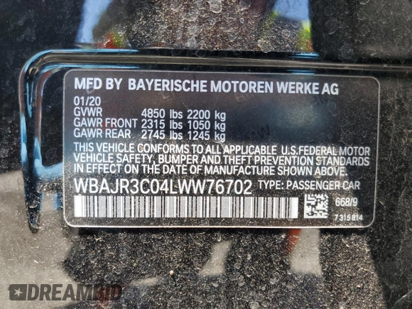 2020 BMW 5 Series 530i z VIN WBAJR3C04LWW76702, wystawiony jako Copart lot #58022565 z przebiegiem 63 594 mil mil oraz Szkoda całkowita • Salvage title. Historia ofert i sprzedaży dostępna na DreamBid. Obrazek 12.