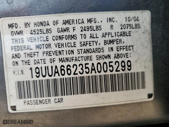 2005 Acura TL with VIN 19UUA66235A005299, listed as a Copart auction lot 49813695 with 151,155 mi miles and Salvage Title. Bid and sale history available at carsss.com. Image 13.