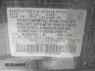 2017 Nissan Sentra SR z VIN 3N1AB7AP4HY219180, wystawiony jako IAAI lot #40869926 z przebiegiem 126 952 mil mil oraz . Historia ofert i sprzedaży dostępna na DreamBid. Obrazek 9.