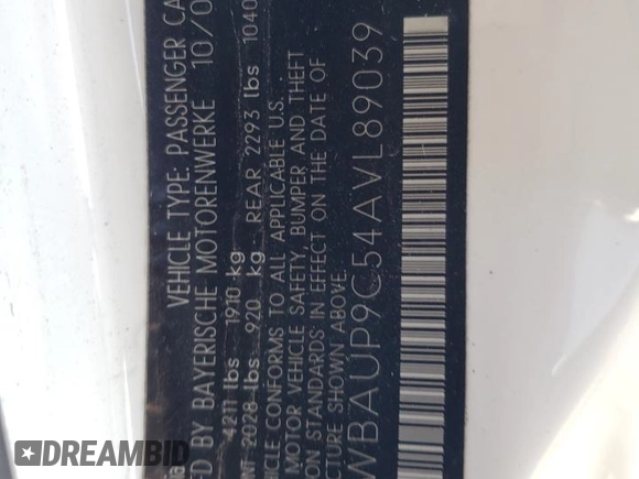 2010 BMW 1 Series 128i with VIN WBAUP9C54AVL89039, listed as a Copart auction lot 50907955 with 135,655 mi miles and Salvage Title. Bid and sale history available at DreamBid. Image 12.
