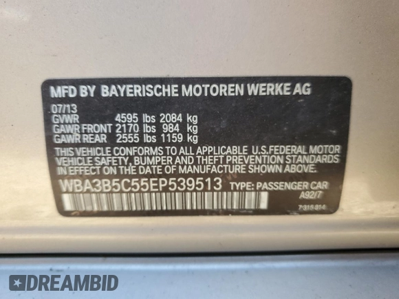2014 BMW 3 Series 328i xDrive with VIN WBA3B5C55EP539513, listed as a Copart auction lot 53047665 with 91,921 mi miles and Salvage Title. Bid and sale history available at carsss.com. Image 12.