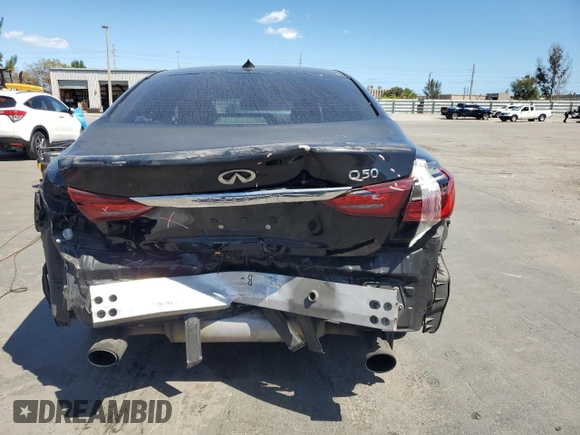 2018 Infiniti Q50 Luxe with VIN JN1EV7AP7JM350153, listed as a Copart auction lot 49594995 with 114,375 mi miles and Salvage title. Bid and sale history available at DreamBid. Image 6.