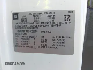 2012 GMC Acadia SLE with VIN 1GKKRPED7CJ202808, listed as a IAAI auction lot 41733840 with 92,550 mi miles. Bid and sale history available at carsss.com. Image 9.