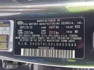 2020 Kia Optima LX with VIN 5XXGT4L30LG405944, listed as a IAAI auction lot 42071845 with 37,012 mi miles. Bid and sale history available at carsss.com. Image 9.