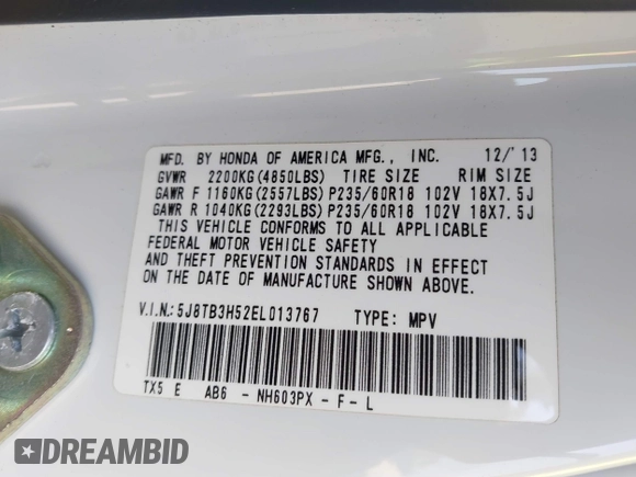 2014 Acura RDX Tech Pkg with VIN 5J8TB3H52EL013767, listed as a IAAI auction lot 41742160 with 143,057 mi miles. Bid and sale history available at carsss.com. Image 9.