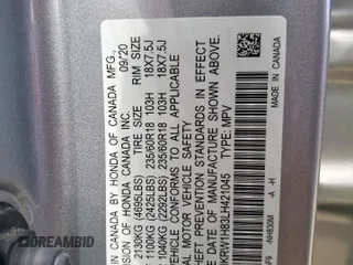 2020 Honda CR-V EX-L z VIN 2HKRW1H83LH421045, wystawiony jako Copart lot #60507375 z przebiegiem 33 592 mil mil oraz Szkoda całkowita • Salvage title. Historia ofert i sprzedaży dostępna na DreamBid. Obrazek 13.