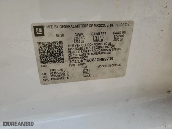 2018 Chevrolet Silverado 1500 High Country with VIN 3GCUKTEC8JG499739, listed as a Copart auction lot 47960755 with 106,381 mi miles and Salvage Title. Bid and sale history available at carsss.com. Image 13.